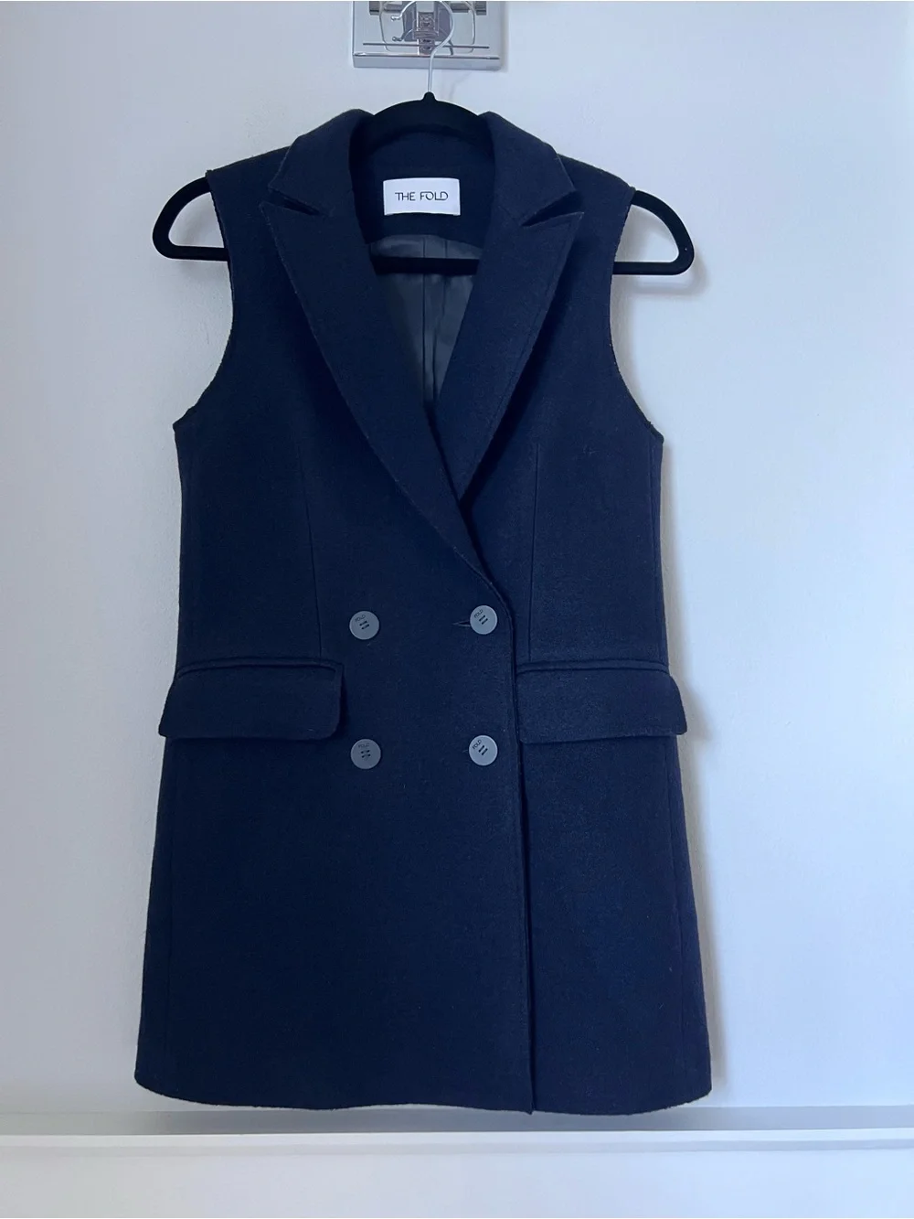 The Fold navy blue Sleeveless Double-Breasted Vest Coat
